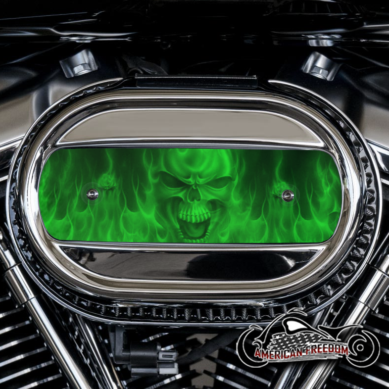 Harley Davidson M8 Ventilator Insert - Green Flame Skull
